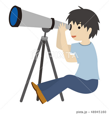 望遠鏡を覗く男の子のイラスト素材