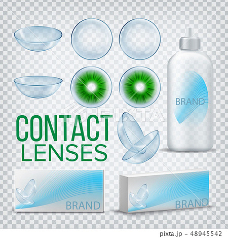 Contact Lenses Branding Design Mockup Vector. Myopia Care. Eye Lens. Medical Product. Soft Optical 48945542