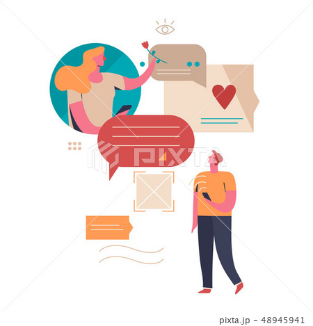Young People communicate on the Internet. Virtual relationships. Vector illustration 48945941