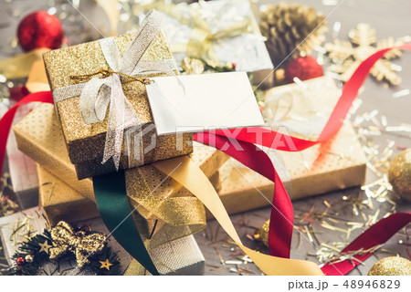 Pile of Christmas gift boxes wrapped with 48946829