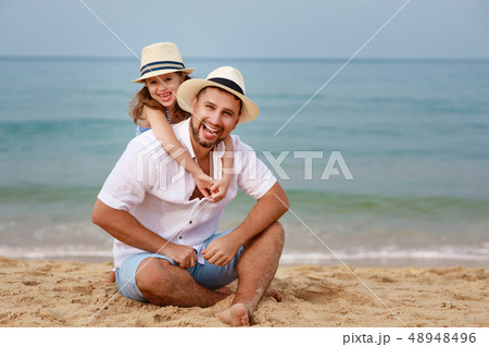 happy family at beach. father and child daughter 48948496