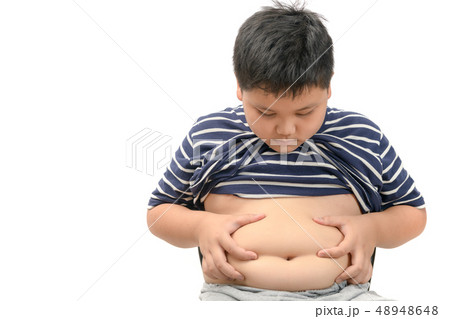 Obese fat boy overweight isolated on white 48948648