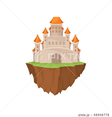 Fairytale stone island castle on white background. Fairytale stone island castle on white background. 48948778