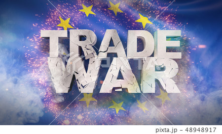 Trade war concept. Cracked text on flag of European Union. 3D illustration. 48948917