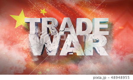 Trade war concept. Cracked text on flag of China. 3D illustration. 48948955