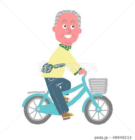 自転車に乗るおじいちゃんのイラスト素材
