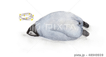 Watercolor dizzy penguin seeing stars. 48949939