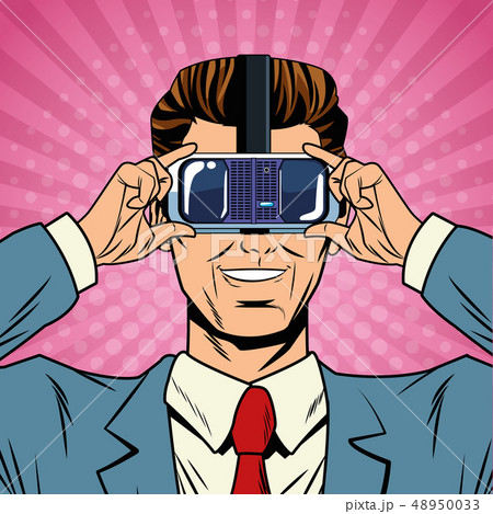 Businessman virtual reality pop art cartoon Businessman virtual reality pop art cartoon 48950033