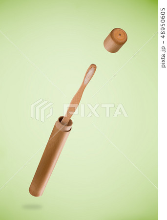 Eco friendly bamboo teeth brush in case. Zero waste concept. 48950605