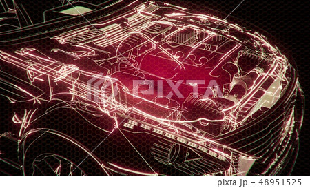 Holographic animation of 3D wireframe car model Holographic animation of 3D wireframe car model 48951525
