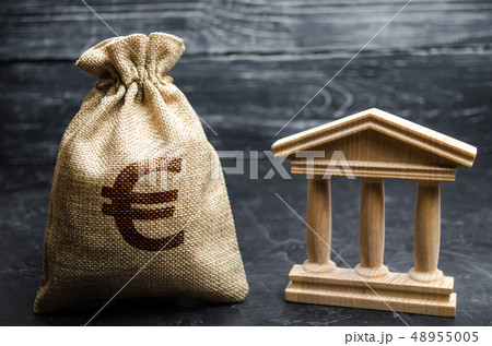 A bag with euro money and a bank or government 48955005