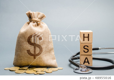 Wooden blocks with the word HSA  48955016