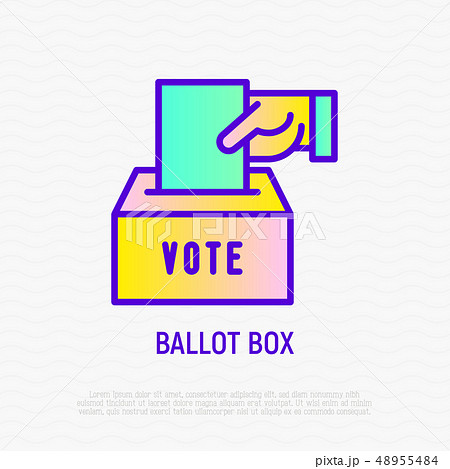 Ballot box: hand puts envelope with vote in box 48955484