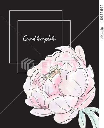 Blue peony flowers graphic invitation. Botanical blossom pastel plant, minimal watercolor creative 48955642