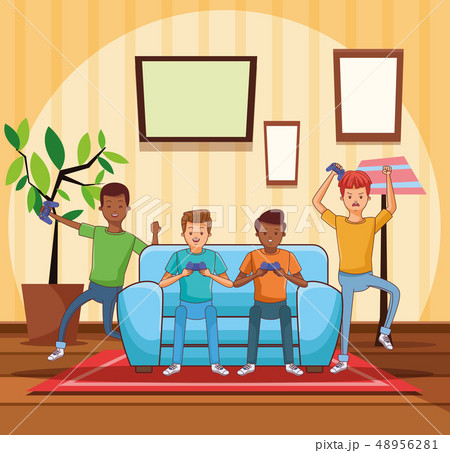 Teenagers playing videogames 48956281
