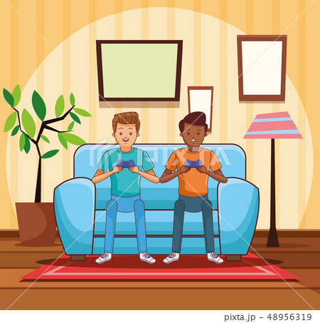 Teenagers playing videogames 48956319