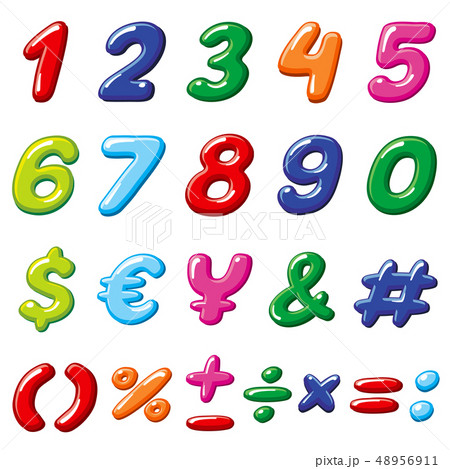 Vector rainbow candy numbers and glossy funny cartoon children alphabet symbols Vector rainbow candy numbers and glossy funny cartoon children alphabet symbols 48956911