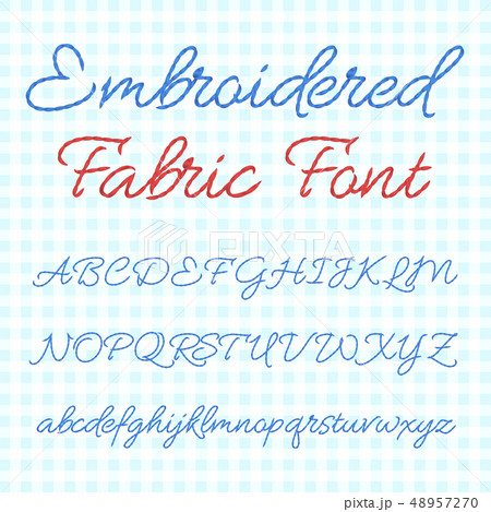 Embroidered fabric font with calligraphic letters. Vector thread alphabet Embroidered fabric font with calligraphic letters. Vector thread alphabet 48957270