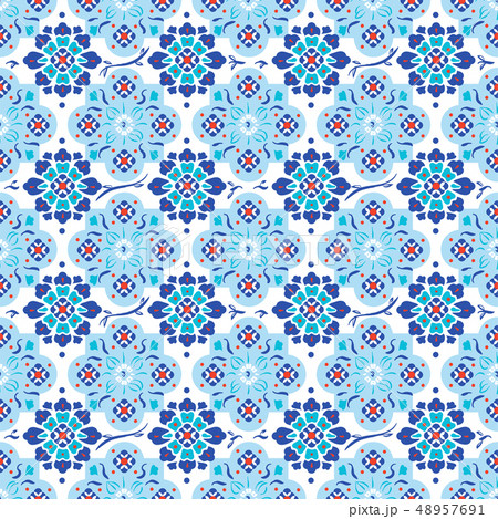 Vector seamless pattern illustration of Turkish Ottoman islamic mosque tile art. Iznik and Golden 48957691