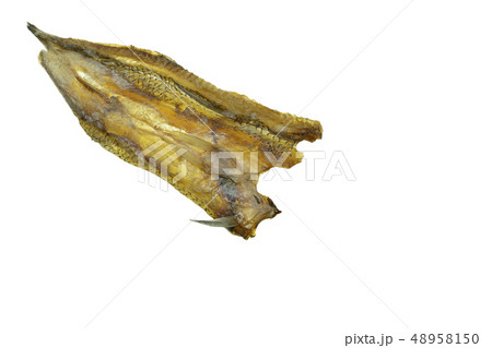 salty dried fish on white background 48958150