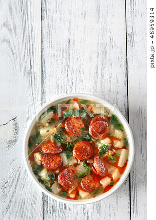 Portion of Caldo verde soup Portion of Caldo verde soup 48959314