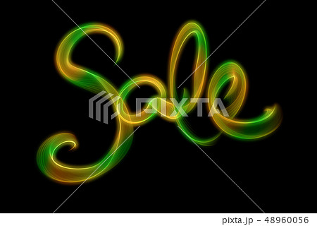 SALE word made of fire or smoke in green and red colors in hot sparkly design on black background 48960056