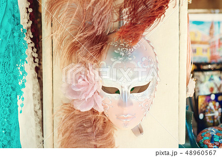 Traditional venetian mask in store on street, Venice Italy. Traditional venetian mask in store on street, Venice Italy. 48960567