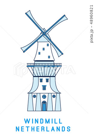 Line art windmill isolated on white background, Netherlands symbol, vector illustration in flat 48960821