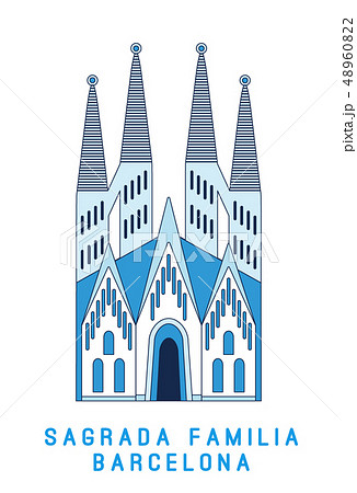 Line art Sagrada Familia Barcelona, famous Spain cathedral, vector illustration in flat style. 48960822