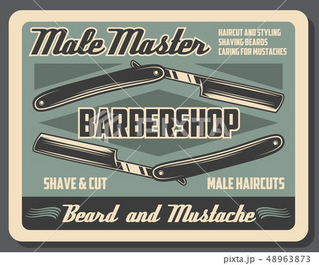 Razor with blade, barbershop and haircut service 48963873