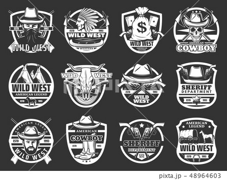 Western symbols, cowboy and sheriff. Wild West 48964603
