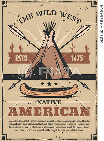 Wild West poster with canoe, arrows and wigwam 48964604