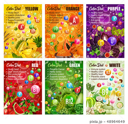 Detox color diet, fruit and vegetables, berriesのイラスト素材 [48964649] - PIXTA