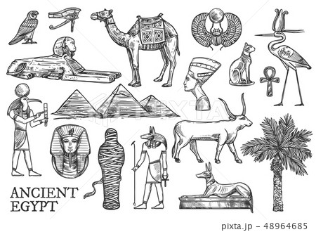 Ancient Egypt icons, Gods and landmark sketches Ancient Egypt icons, Gods and landmark sketches 48964685