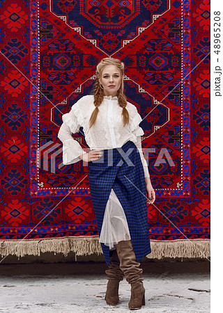 Russian beautiful girl at winter countryside Russian beautiful girl at winter countryside 48965208