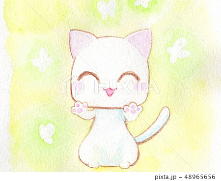 笑顔の白い子猫のイラスト素材