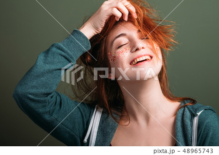 cute young woman fun happiness messing hair cute young woman fun happiness messing hair 48965743