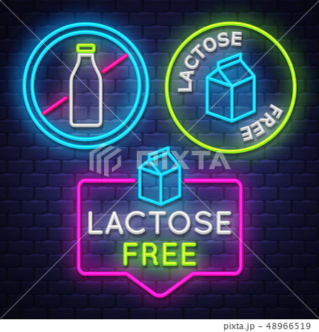 Lactose Free badge collection . Allergy sign. Neon Lactose Free badge collection . Allergy sign. Neon 48966519
