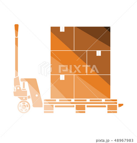 Hand hydraulic pallet truc with boxes icon Hand hydraulic pallet truc with boxes icon 48967983