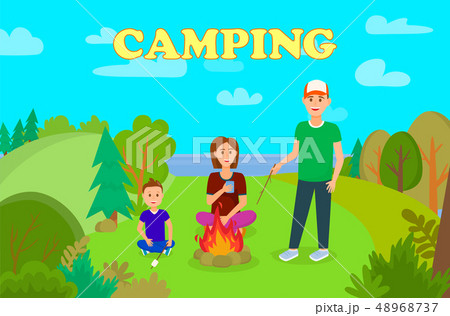 family campfire cartoon