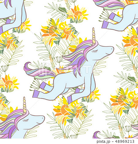 Retro style Illustration with flowers and animal Retro style Illustration with flowers and animal 48969213