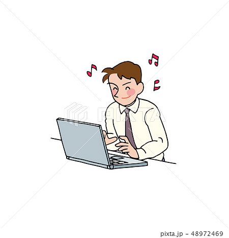パソコン仕事がサクサク進むサラリーマンのイラスト素材 パソコン仕事がサクサク進むサラリーマンのイラスト素材