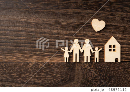 wooden family piece with love, secure concept 48975112