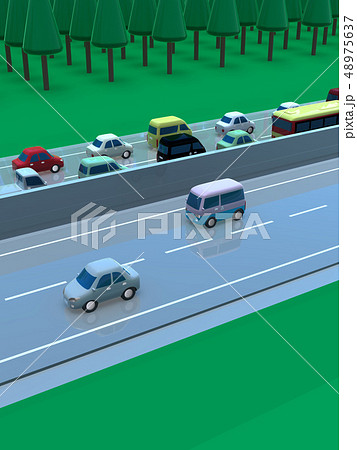 Cg 3d イラスト デザイン 立体 車 自動車 交通 トラブル 渋滞 道路 帰省 Uターン 上下線のイラスト素材
