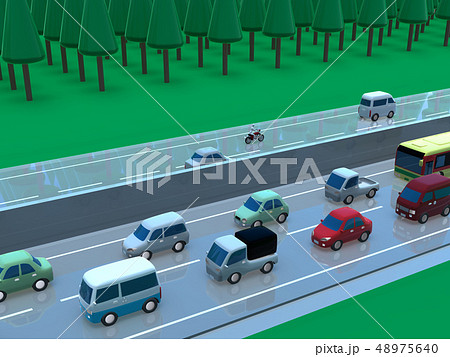 Cg 3d イラスト デザイン 立体 車 自動車 交通 トラブル 渋滞 道路 帰省 Uターン 上下線のイラスト素材