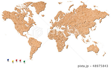 コルクの世界地図とマーキング用押しピン コルクの世界地図とマーキング用押しピン 48975843