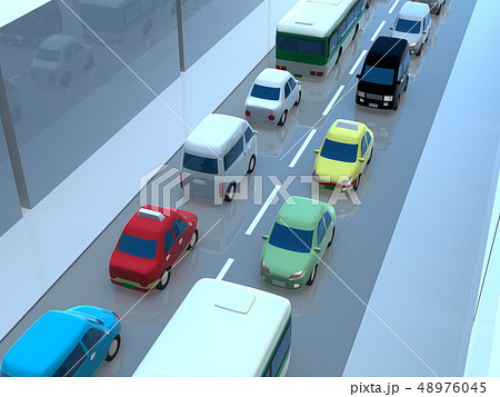 Cg 3d イラスト デザイン 立体 車 自動車 交通 トラブル 渋滞 道路 通勤 休日 一般道のイラスト素材