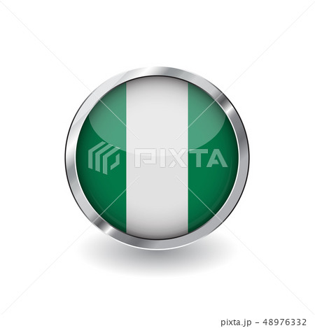 Flag button with metal frame and shadow. Flag button with metal frame and shadow. 48976332