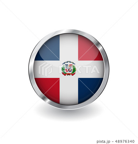 Flag button with metal frame and shadow. 48976340