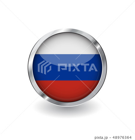 Flag button with metal frame and shadow. Flag button with metal frame and shadow. 48976364
